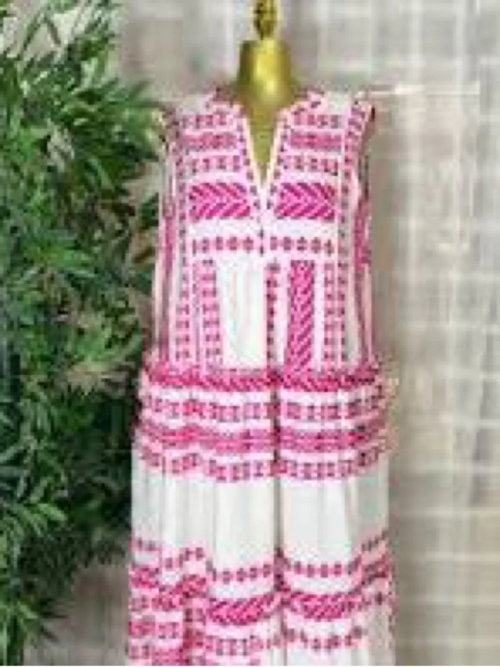 Zele White Maxi Dress with Hot Pink Embroidered Stripes - Picture 3 of 9